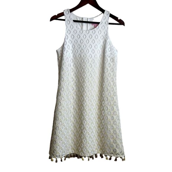 Lilly Pulitzer Size Small Dress Marquette White /Gold Tassel Trim Crochet Lace - Picture 1 of 9
